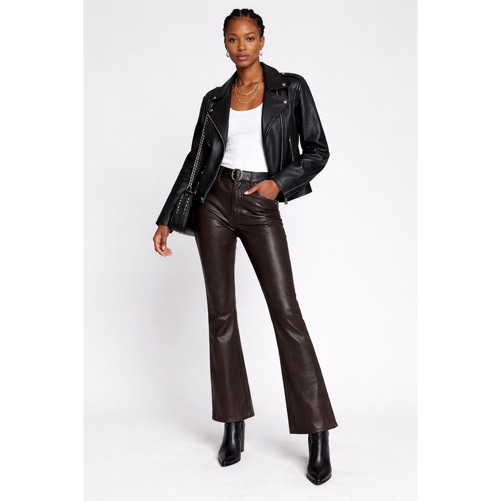 NEW 7 For All Mankind High Waist Slim Kick Coated Jeans Chocolate Size 28